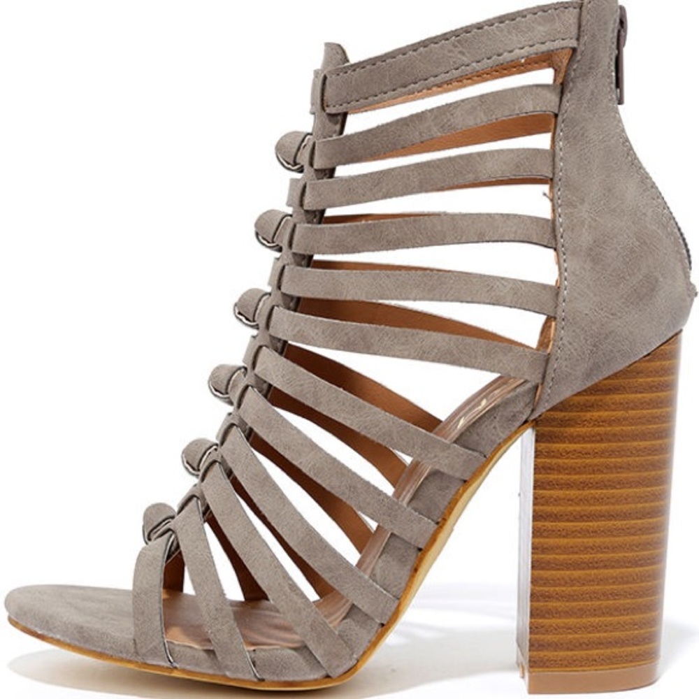 Grey leather caged miim heels from lulus